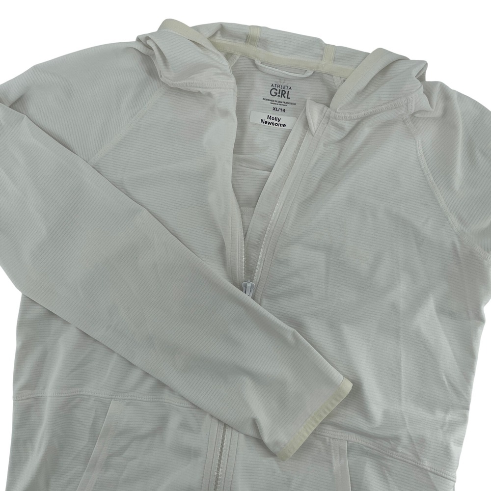 Athleta Girl White Zip Up Hoodie Jacket Kids XL 14 Activewear